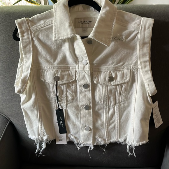 Liverpool Crop White Denim Vest - Picture 1 of 4